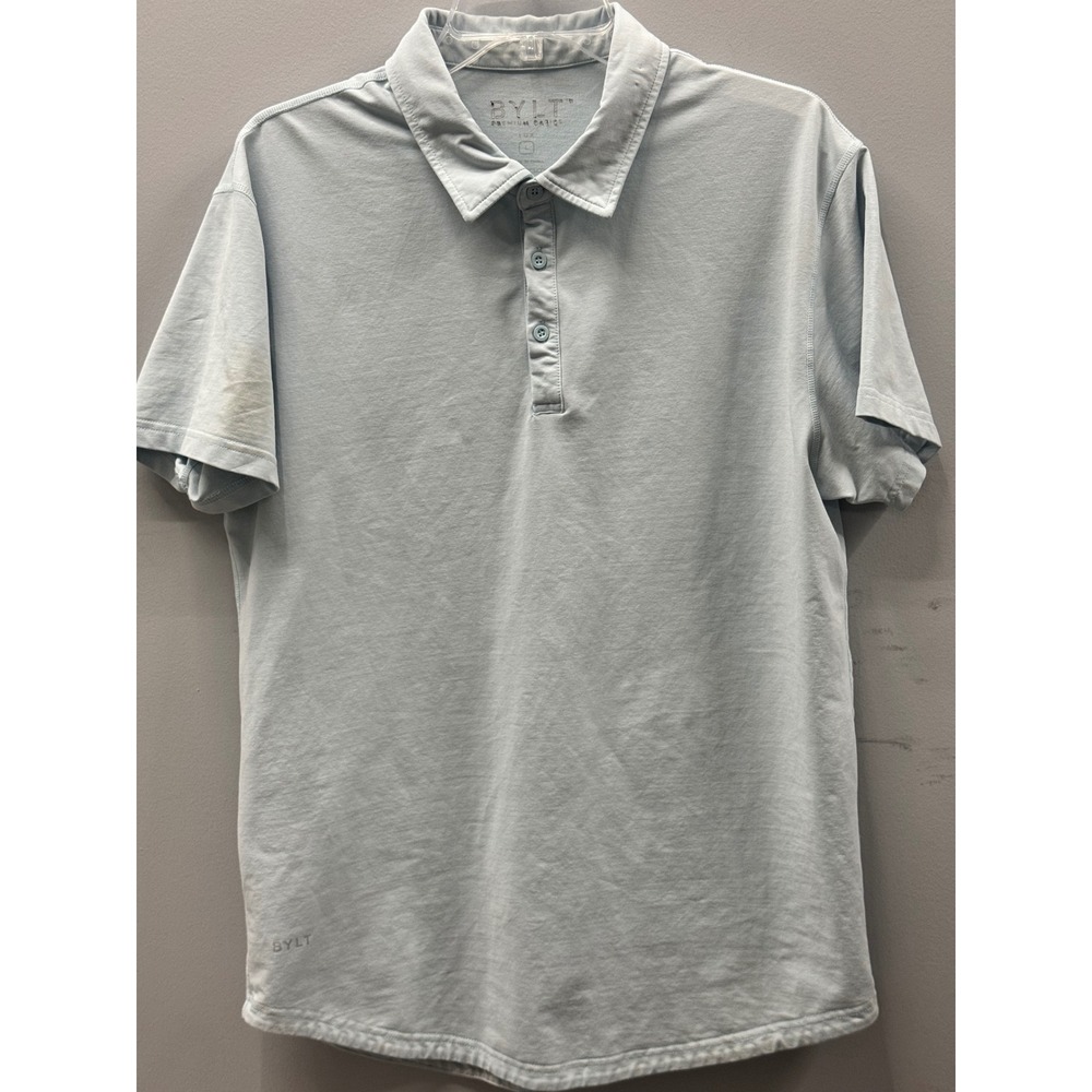 BYLT Premium Basics Drop Cut Lux Polo Shirt Mens Large Blue Short Sleeve Stretch